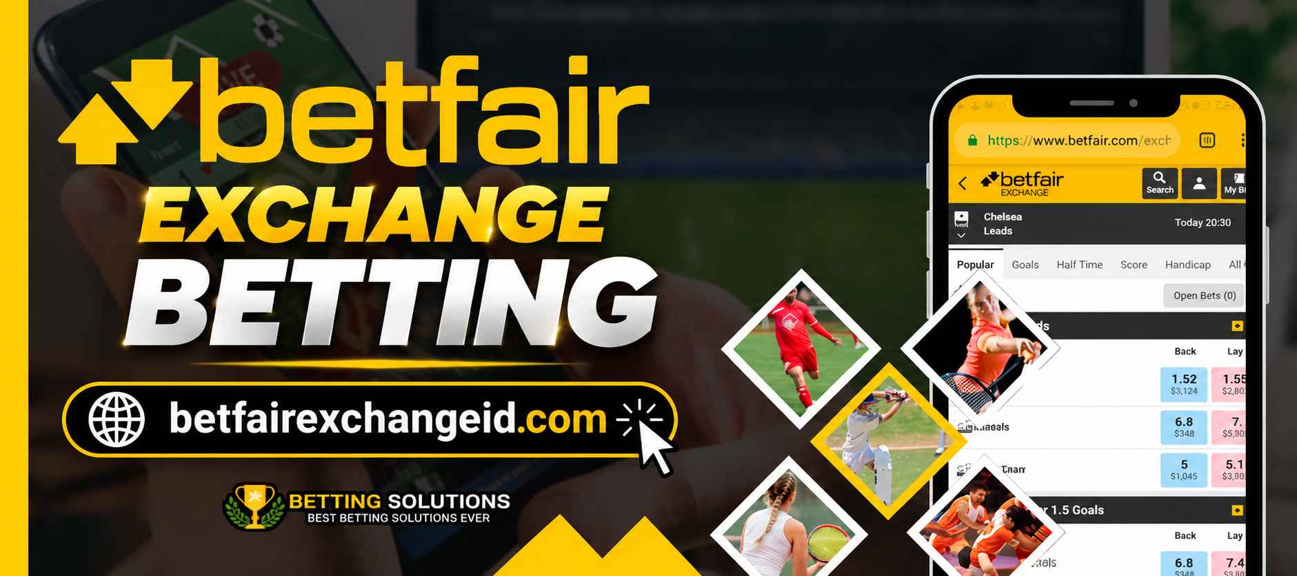 Betfair Exchange betting interface with sports markets displayed on a smartphone